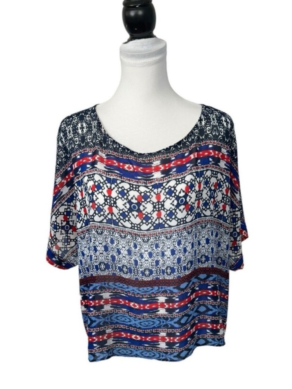 Ruby Rd Blouse Plus Size 2X Multicolored Mixed Print Flowy Aztec Geometric Top